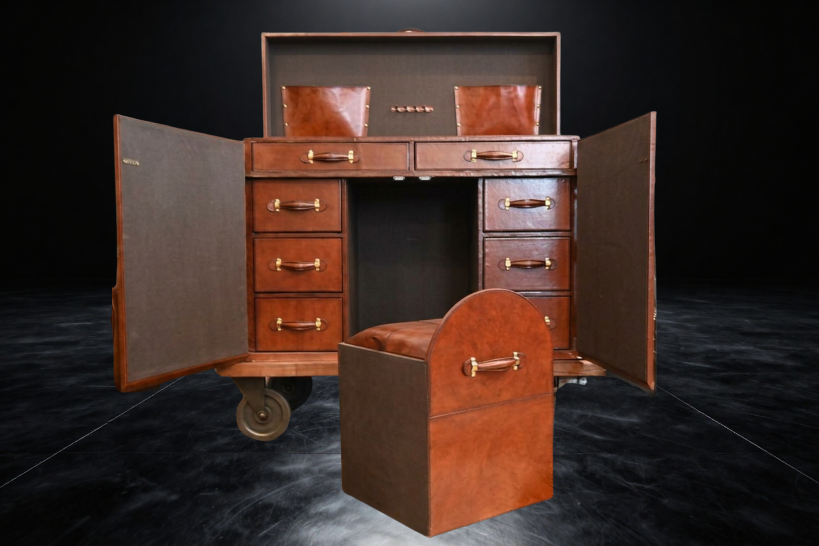 Malle-bureau de voyage en cuir